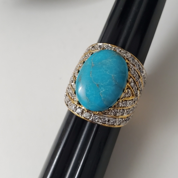 Watch Video / Turquoise Egg Sterling Silver 925 Turquoise Paved Ring - Picture 4 of 9